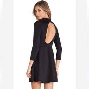 Free People Textured Black Keyhole Back Cut Out Skater Mini Dress